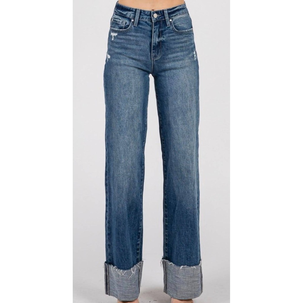 Petra 153 Women's Wide Leg Jeans Medium Wash Distressed‎ Size 5/26